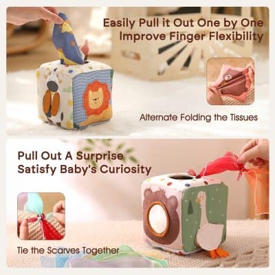 Pull-out tissue box cover with animal design, easy to pull tissue, perfect for nursery and baby rooms, enhances decor and finger flexibility.