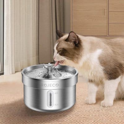 Portable pet water fountain for cats and dogs, featuring easy-to-clean stainless steel design. Perfect for ensuring your pet stays hydrated and healthy. Ideal for home or travel use.