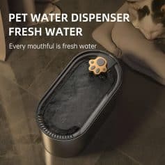 Pet water dispenser with fresh water, modern automatic pet fountain ideal for cats and small dogs, keeps water clean and fresh, easy to refill and clean, promotes pet hydration.