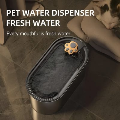 Pet water dispenser with fresh water, modern automatic pet fountain ideal for cats and small dogs, keeps water clean and fresh, easy to refill and clean, promotes pet hydration.