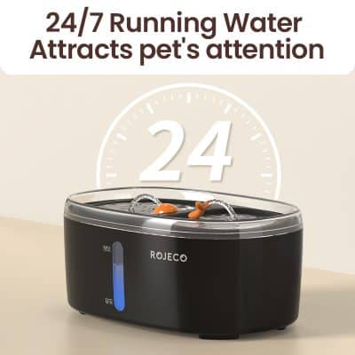 24/7 pet water fountain, silent running, automatic dispenser for pets, easy to refill and clean, ideal for keeping pets hydrated all day and night, perfect for small dogs and cats.