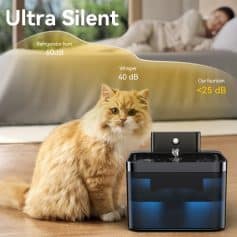 Refrigerator hum 60dB, whisper 40dB, fountain noise less than 25dB, silent pet fountain, ultra quiet water dispenser for pets.