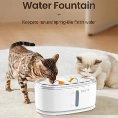Battery-powered pet water fountain, automatic cat water dispenser, BPA-free cat water fountain with LED indicator, best cat water fountain for fresh drinking water, quiet and easy to clean pet water fountain at Monalisa Store.
