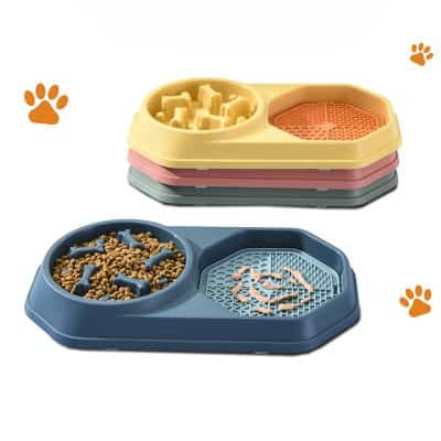 Colorful dog slow feeder bowls with maze and puzzle designs for optimal pet feeding behavior, suitable for small to large dogs to promote healthy digestion and prevent choking.