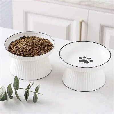 Dog food bowl with paw print design, modern ceramic pet feeder, stylish and functional, ideal for small to medium dog breeds, perfect for home or pet store use.