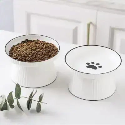 High-quality pet food dispenser with paw print design for cats and dogs, modern and stylish cat bowl, durable ceramic pet food and water dish, Monalisa Medical pet accessories store.