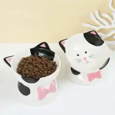Cat-shaped pet food bowls with pink bow design, perfect for cats, adorable and functional, Monalisa Medical store.