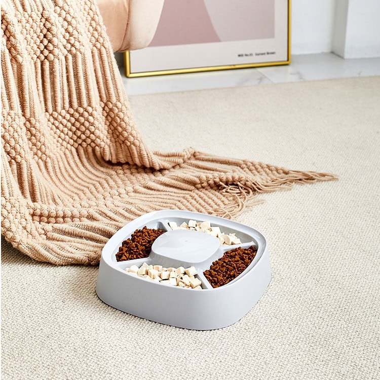 Silence Dog Food Bowl with four food sections, ideal for pet feeding and hydration. Made from durable, easy-to-clean materials, perfect for organized feeding.