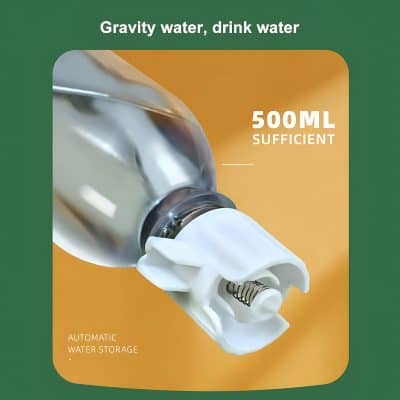 Plastic water bottle with automatic water storage mechanism for optometry and eyewear needs.