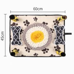 Colorful dog feeding mat with paw print design, bowls, and cushions, perfect for pet feeding stations at Monalisa Store. Adorable and practical pet accessories for your furry friend.