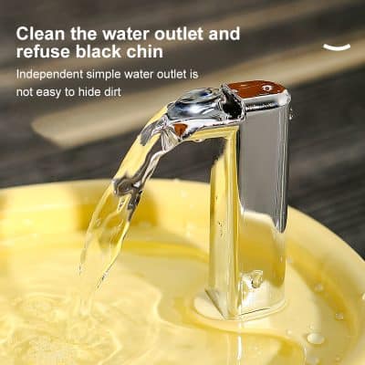 Water outlet with black chin in a water dispenser, showcasing a modern, hygienic design for effective water filtration in opt clinic environments.