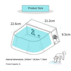 2. Small pet water bowl with 2L capacity, non-slip bottom, ideal for cats and small dogs, durable and easy to clean.