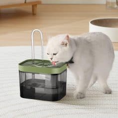 Water fountain for cats, modern pet water dispenser with filtration system, suitable for indoor use, keeps cats hydrated, stylish and functional pet accessory.