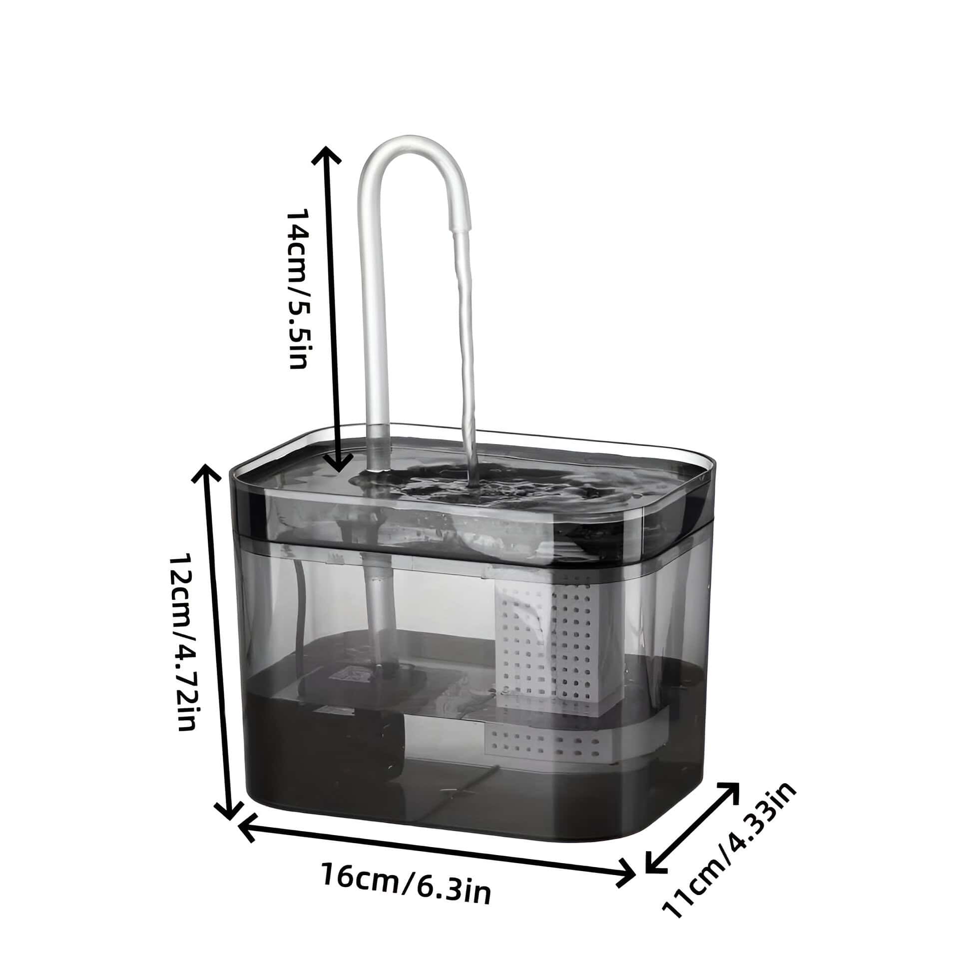 High-quality water dispenser with a sleek transparent design, measuring 16cm x 11cm x 12cm, featuring a 14cm/5.5in spout, ideal for medical and optical use at Monalisa Medical Store.