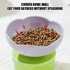 Curved bowl wall for cat food, splash-proof design, pet feeding, non-splash cat bowl, Monalisa Medical.