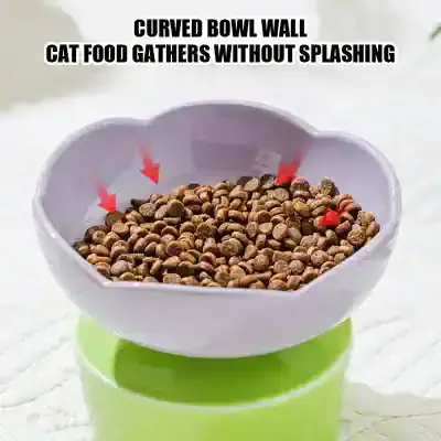 Curved bowl wall for cat food, splash-proof design, pet feeding, non-splash cat bowl, Monalisa Medical.