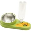 Stainless steel pet feeding bowl with attached water bottle and storage compartment, eco-friendly design for cats and dogs. Perfect for on-the-go pet hydration and feeding needs.