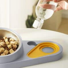 Odor control pet food dispenser with adjustable flow and convenient clean design, ideal for automatic pet feeding.