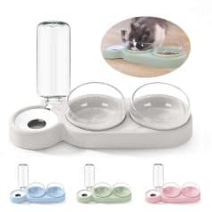 Silicone cat water fountain pet water dispenser automatic feline drinking fountain portable pet water bowl cat feeder with water reservoir and dual drinking bowls for cats and small animals.
