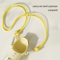 Yellow carry-on person's lanyard with bear-shaped holder for ID or keys, ideal for travel and daily use. Perfect for keeping essentials organized and easily accessible. Stylish and functional accessory.