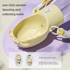 Compact baby basin with slide-up latch locks for easy water spouting and collection, perfect for hygienic bathing and foot soaking needs. Ergonomic design with secure latch system.