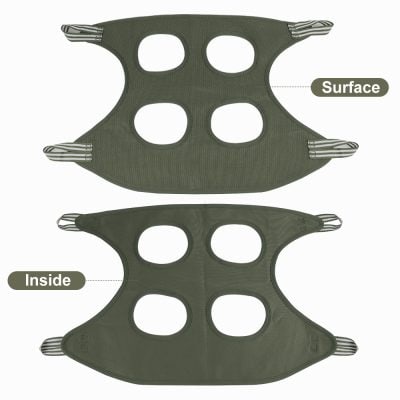 Radiator support cover with surface and inside views, showcasing foam padding and durable fabric for vehicle radiator protection. Ideal repair part for automotive cooling systems, ensuring proper fit and maximum efficiency.