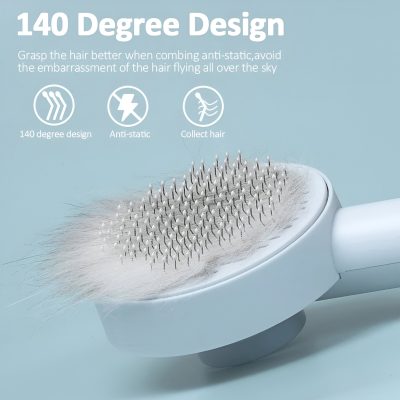 140 degree hair styling brush with anti-static design and hair collection features for effective hair grooming.