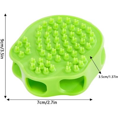 Flexible green silicone massage scrubber for scalp and head hygiene, with multiple bristles for hair care, suitable for cleaning, scalp massage, and hair growth stimulation.