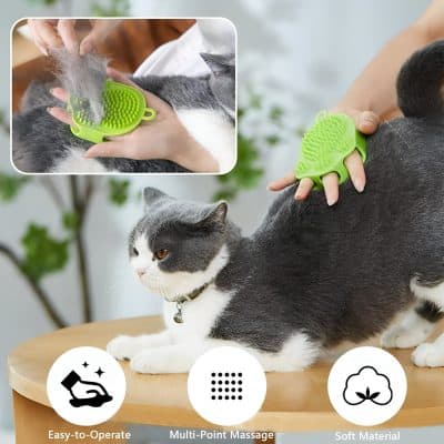Feline massage brush for pet grooming, featuring multi-point massage and soft silicone material, helps reduce shedding and fur tangles, ensuring a relaxing grooming experience for cats.