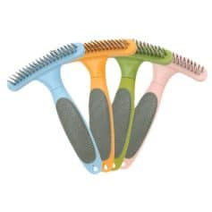 Colorful massage brushes with textured grips for scalp and body massage, available in blue, orange, green, and pink. Perfect for relaxing skincare routines and hair scalp stimulation.