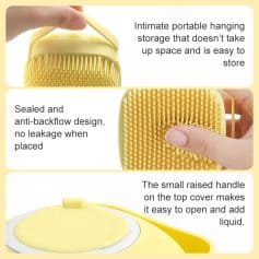 Durable yellow portable hanging storage container for organizing liquids with anti-backflow sealed design and easy-to-open handle.