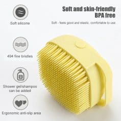 Soft and skin-friendly BPA free silicone scalp massager with 494 fine bristles, ergonomic anti-slip design, suitable for shower gel or shampoo, gentle and comfortable for scalp care.