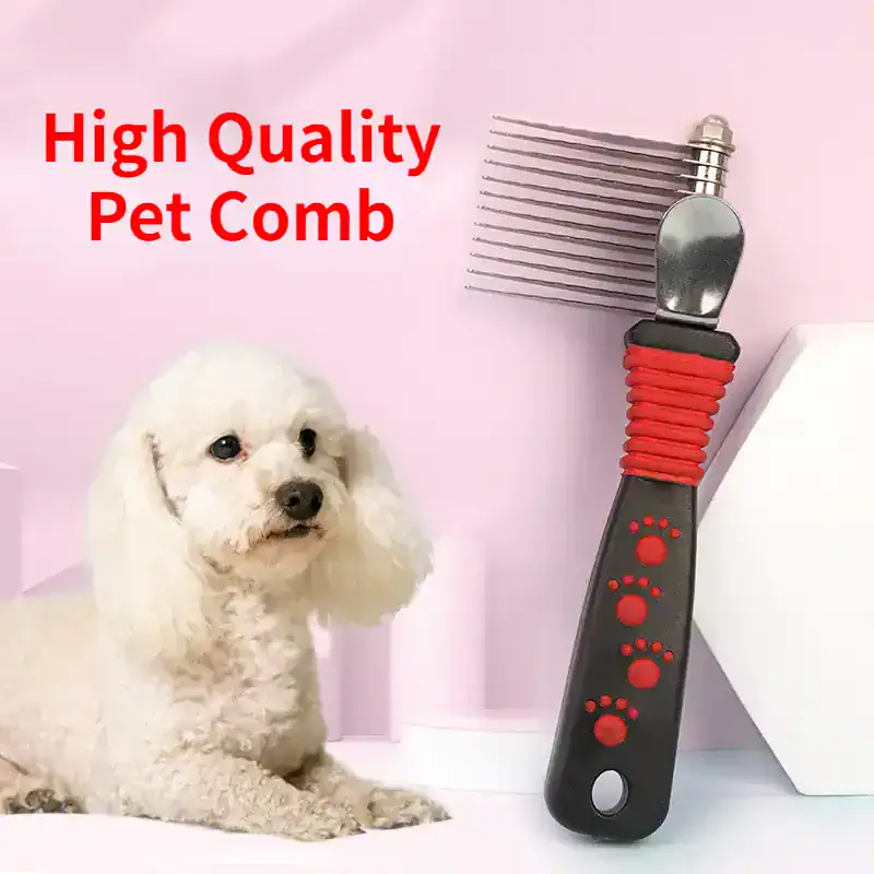 High quality pet comb for grooming small dogs and cats, durable stainless steel teeth for gentle detangling and cleaning, perfect for maintaining pet hygiene and coat health.