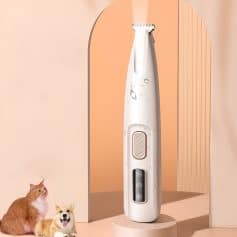 Portable pet grooming tool with sleek white design, easy-to-use controls, and water-resistant features ideal for pet owners seeking convenient grooming solutions.