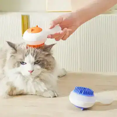 Glowing pet grooming brush for cats and dogs, pet massage brush, grooming tool for pets, gentle pet hair remover, Monalisa store pet grooming accessory.