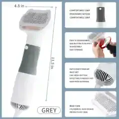 Removal device for pet hair with ergonomic grip, easy disassembly and storage, honeycomb air inlet net, and cylindrical bead comb head design for effective pet hair removal.