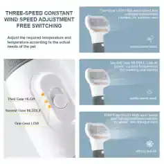 Luxury pet grooming clipper with three-speed wind adjustment for optimal comfort and styling results.