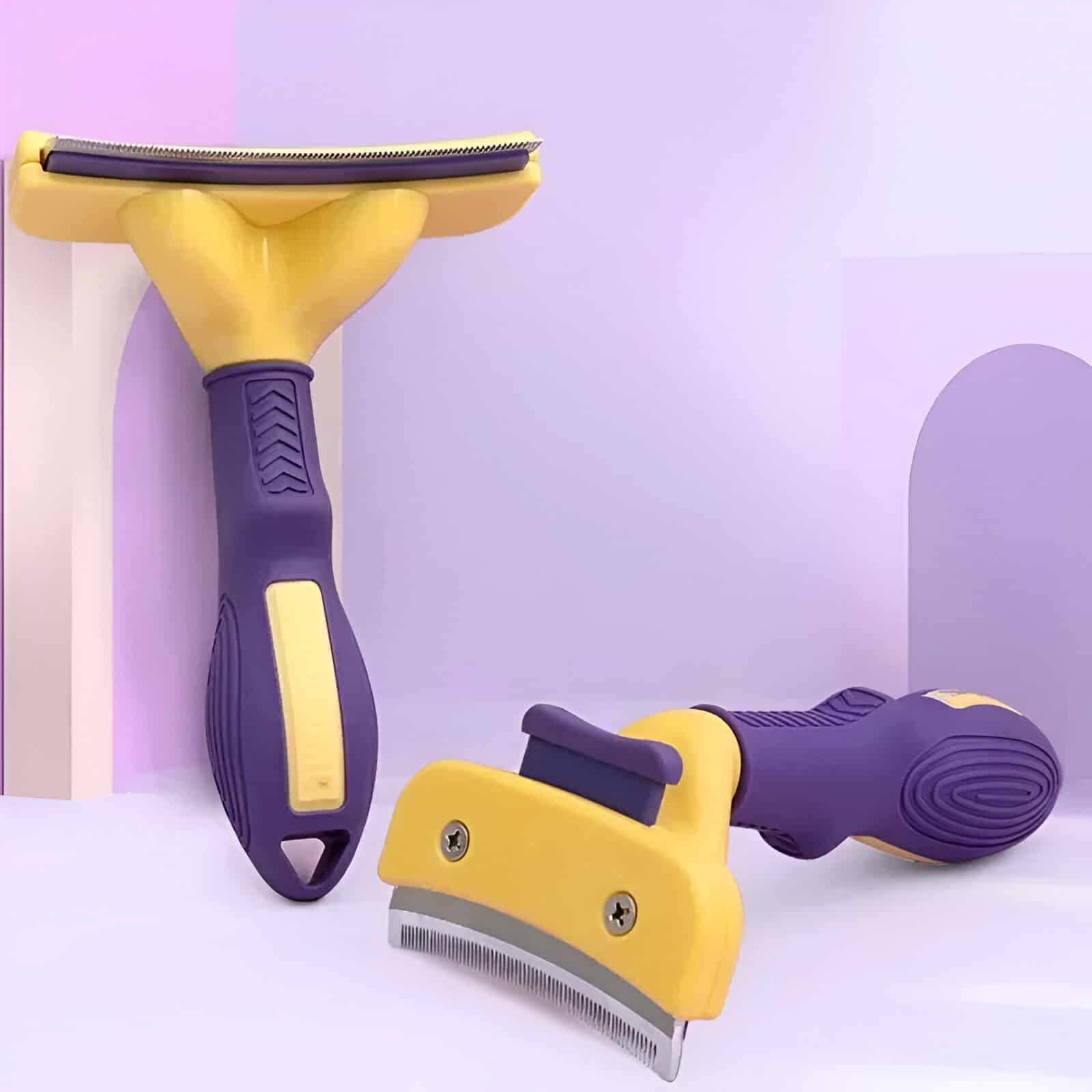 Smooth razor with yellow and purple handle for men and women, perfect for comfortable and precise shaving. Versatile grooming tool designed for easy use and a close shave.