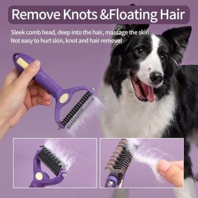 Remove knots and floating hair grooming tool for dogs, featuring a sleek comb head that massages the skin, gentle and easy to use for removing hair and knots without hurting the pet.