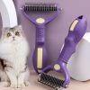 Electric cat grooming tools with purple handles and safety blades, set against a pastel background, showcasing pet grooming accessories from Monalisa Store.