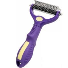 Detachable ergonomic pet grooming blade with adjustable width, purple handle, suitable for professional animal grooming, easy to use and clean for pet hair trimming purposes.