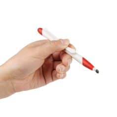 Smart pen with stylus tip for digital note-taking and drawing, white and red design, ergonomic grip, and portable for tech-savvy professionals.