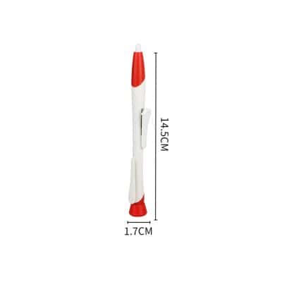 Miniature red and white ballpoint pen with measuring lines, 14.5 cm long, portable writing instrument for optometry professionals and stylish stationery accessories.