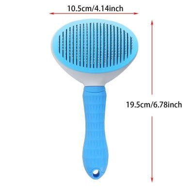Smooth blue pet grooming brush with anti-slip handle for effective shedding and massage, ideal for cats and dogs, dimensions 10.5cm x 19.5cm, perfect for pet grooming routines.