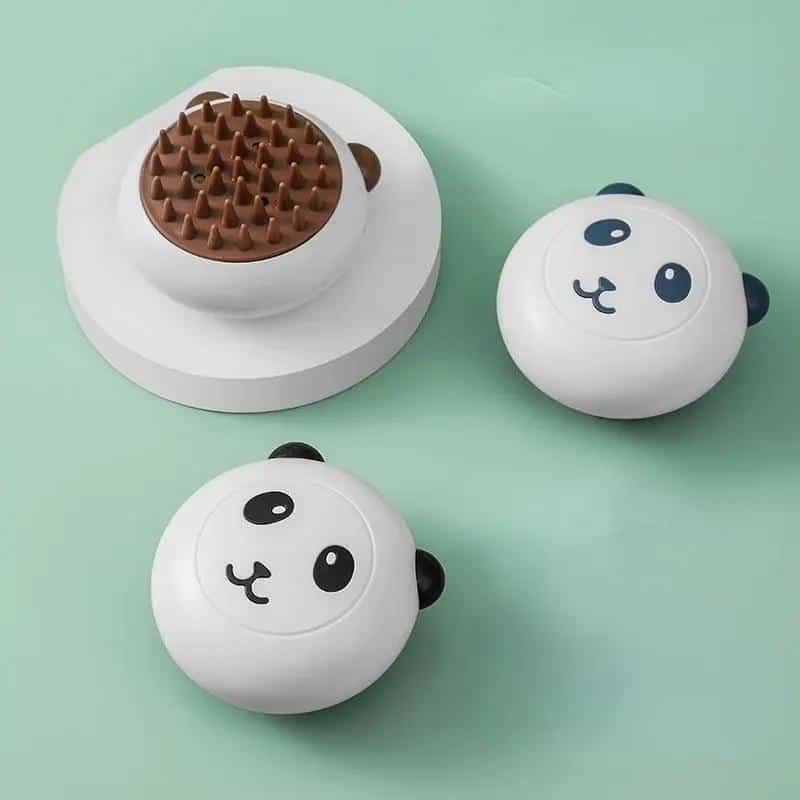 Panda-shaped chocolate fondue pots set on pastel background.