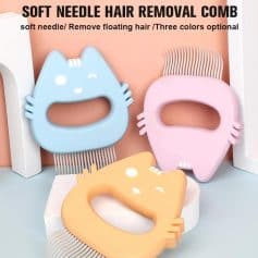 Cat grooming comb, soft needle hair removal comb in pink, blue, and orange, gentle pet grooming tools for cats, pet hair removal, floating hair removal device, three color options, Monalisa Store pet grooming accessories, easy to use pet hygiene product, lightweight cat grooming brush.