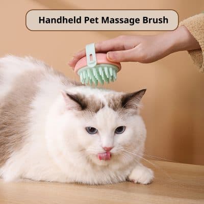 Pet massage brush for cats, handheld pet grooming tool with soft silicone bristles, gentle for cats and small animals, easy to use for pet owners at Monalisa Medical.