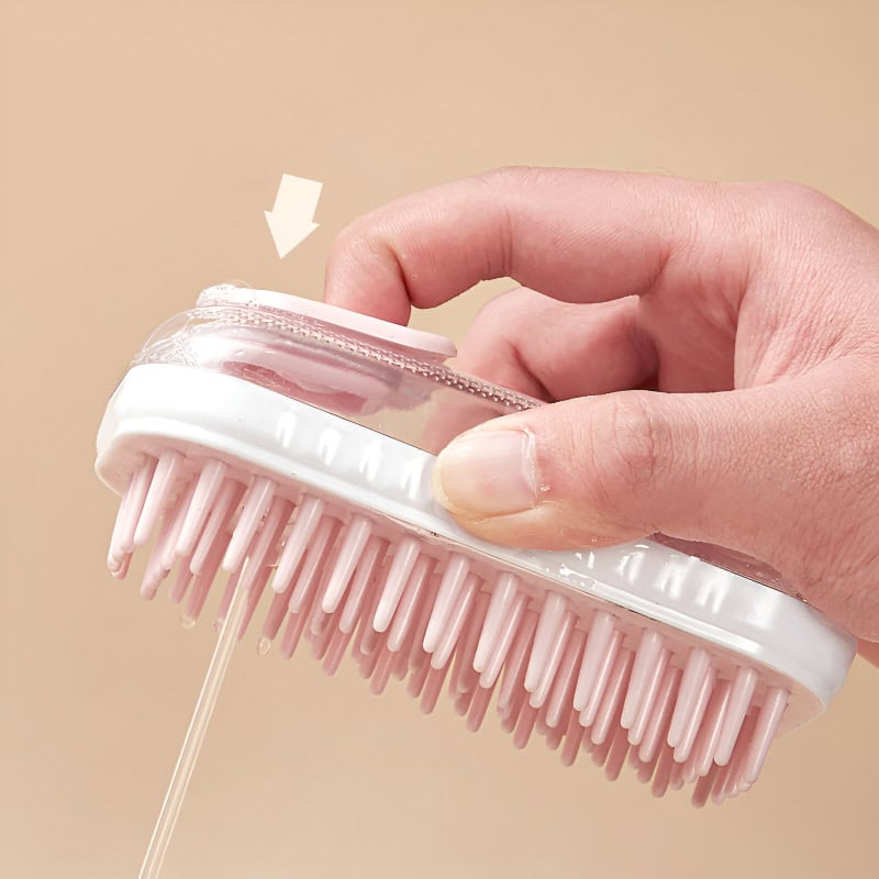 Flexible eyelash comb with transparent handle and pink bristles for eyelash extension maintenance and styling. Perfect for professional use.