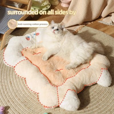 Plush cat bed with anti-running cotton process surrounded on all sides, perfect for comfort and security.