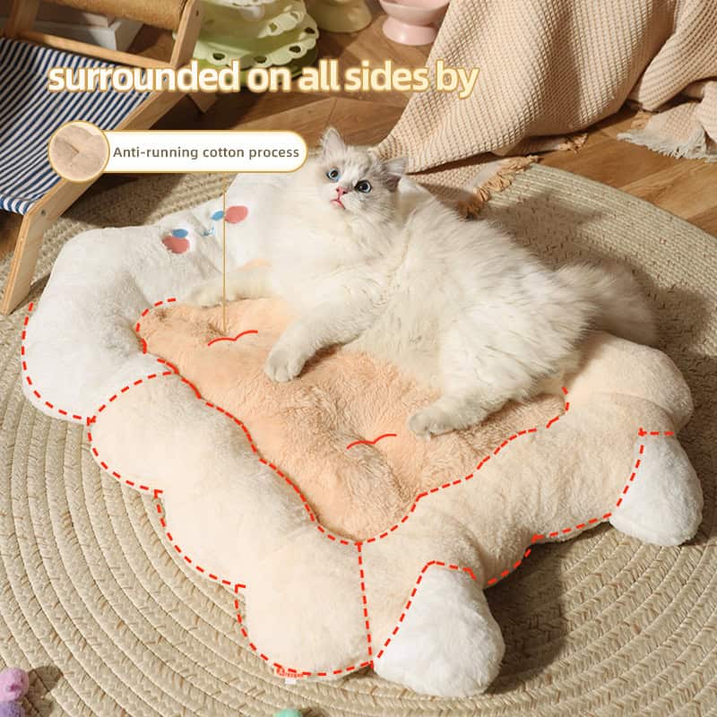 Plush cat bed with anti-running cotton process surrounded on all sides, perfect for comfort and security.